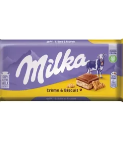 شکلات تخته ای میلکا با مغز خامه و بیسکوییت وزن ۱۰۰ گرم milka cream & biscuit