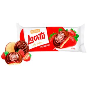 کوکی لاویتا با لایه ژله توت فرنگی و روکش شکلاتی 135 گرم روشن ROSHEN lovita
