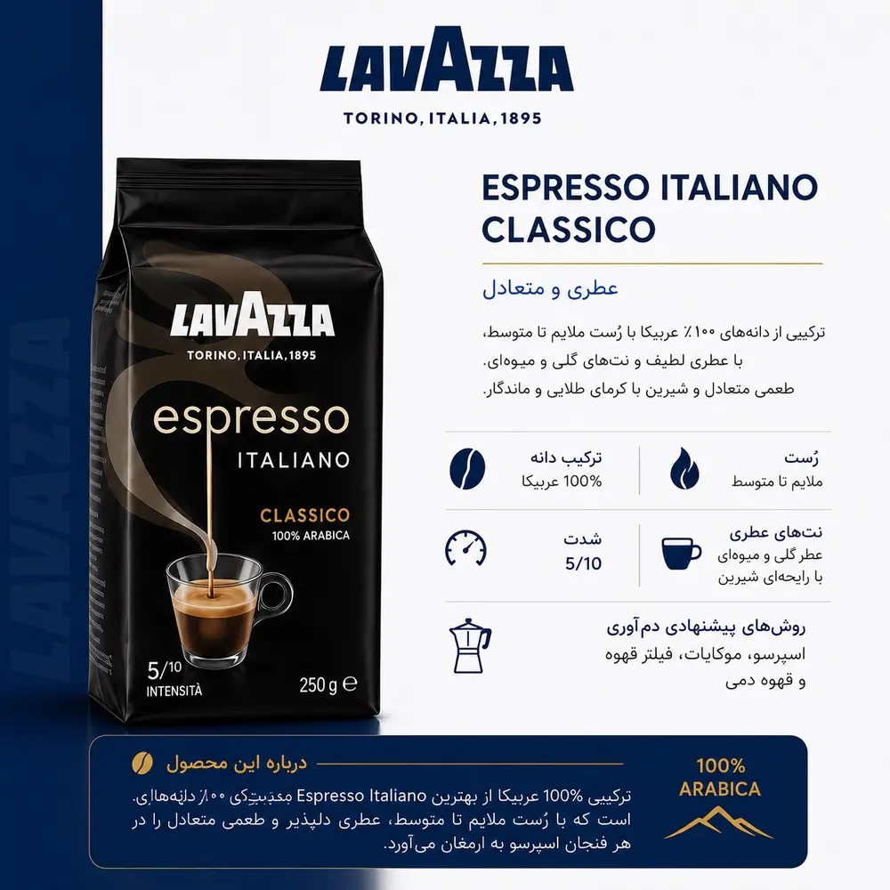 قهوه آسیاب شده لاوازا مدل Espresso Italiano Classico