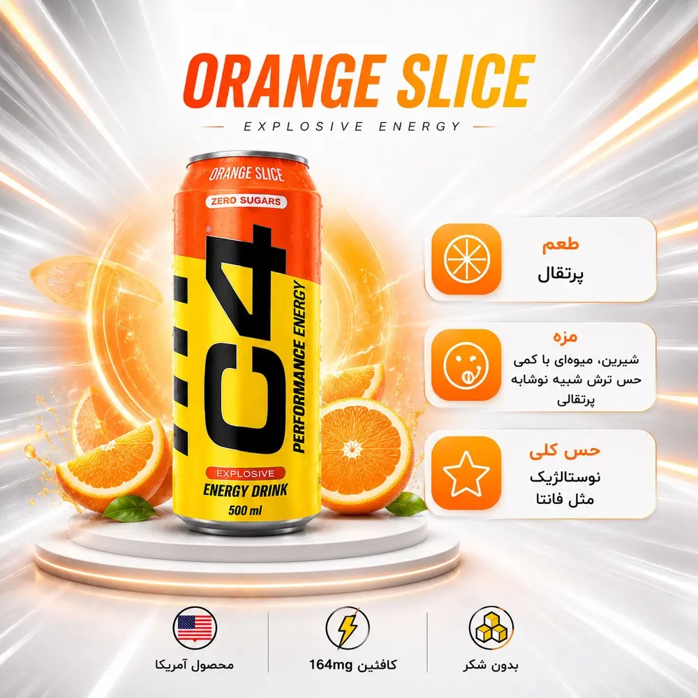 میزان کافئین ۱۶۴ میلی گرم در نوشیدنی انرژی‌زا C4