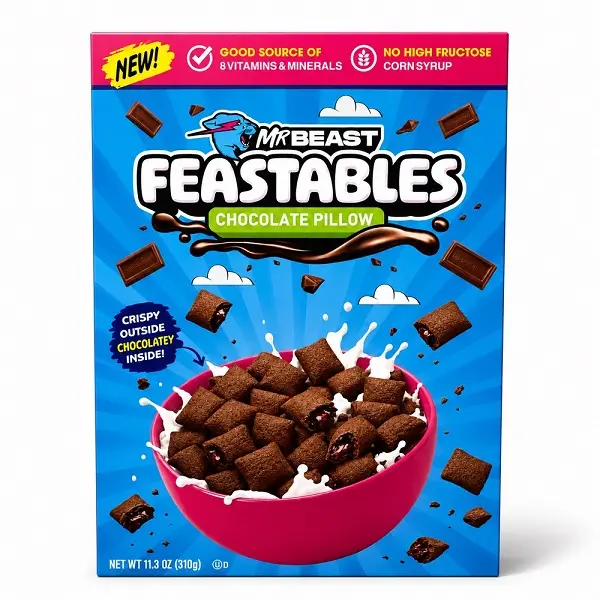 B62CBB35-5EEB-4EC7-899F-FDF388F779CF کورن فلکس شکلاتی با مغز شکلات مستر بیست – Feastables وزن 310 گرم