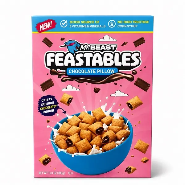 F0DE9538-AF0A-434A-9AB7-F5C288294156 کورن فلکس ساده با مغز شکلات مستر بیست - Feastables وزن 310 گرم