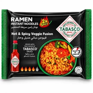 نودل رامن فوری تاباسکو سبزیجات خیلی تند مدل Hot & Spicy Veggie Fusion وزن ۷۵ گرم