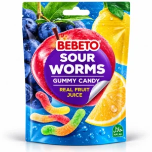 پاستیل کرمی ترش ببتو Bebeto Sour Worms وزن 80 گرم