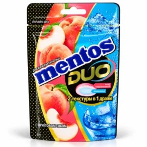 آبنبات جویدنی منتوس Duo طعم هلو و لیموناد Mentos وزن 45 گرم