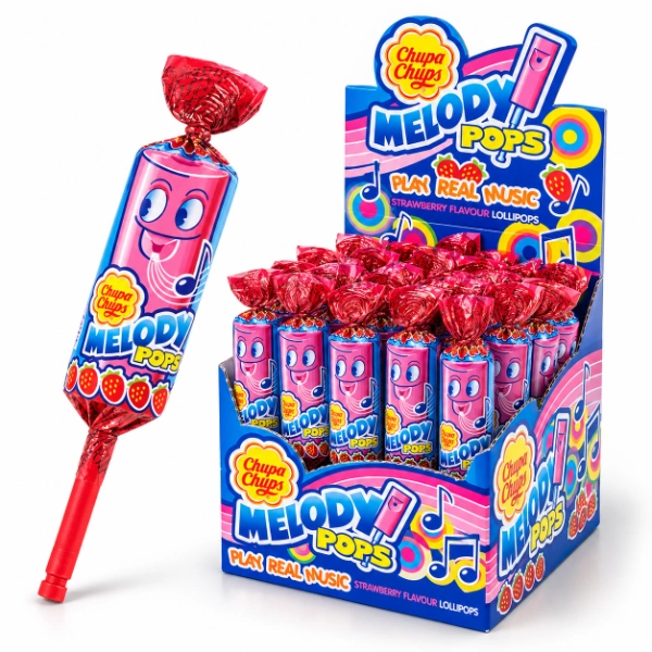 gummy-house.com_9e2f55c2-2647-4a51-a3cc-3138160067e7 آبنبات چوبی موزیکال چوپاچاپس Chupa Chups Melody Pops توتفرنگی وزن 15 گرم