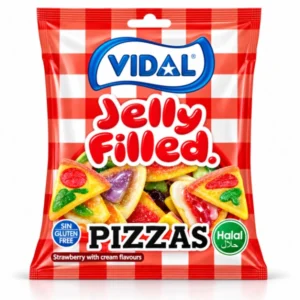 پاستیل پیتزایی مغزدار ویدال Vidal Jelly Filled Pizzas طعم توت‌فرنگی و کرم